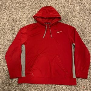 Nike Therma Fit Hoodie Red & Gray Sweatshirt Size XL